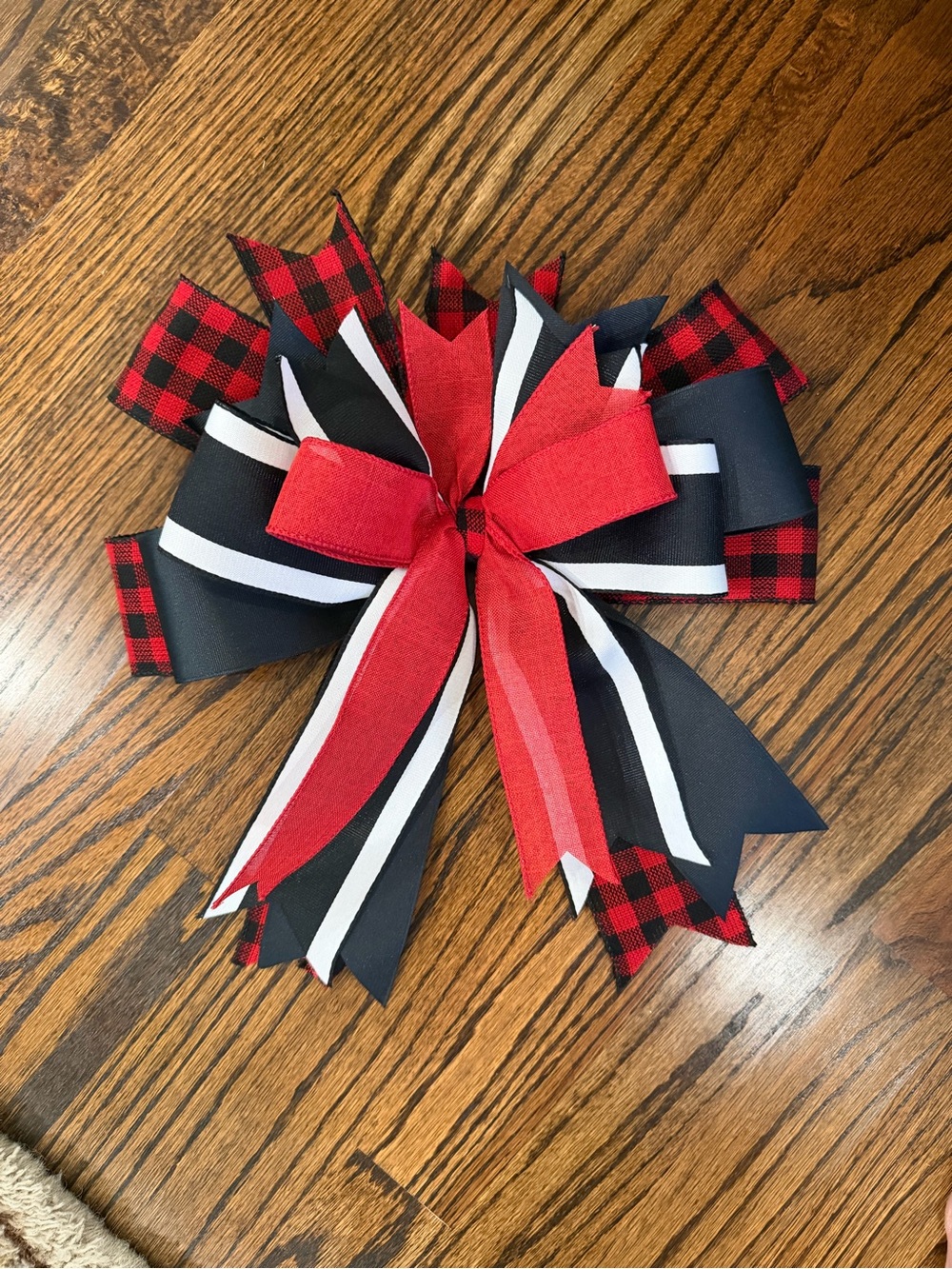 Festive Red and Black Layered Holiday Wreath Bow
